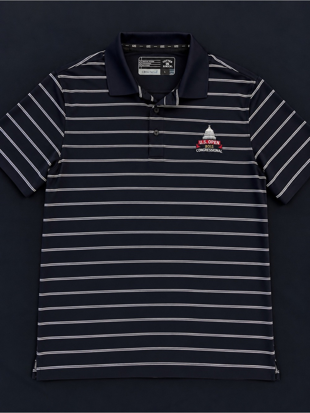 Cutter & Buck U.S. Open 2011 Congressional Striped Polo – Navy/Black – Size L